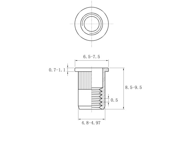 Desenho de porca de rebite plano